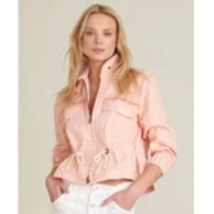 Veronica Beard Jeans ROZ Drawstring Peplum Blush Utility Cropped Jacket Size M